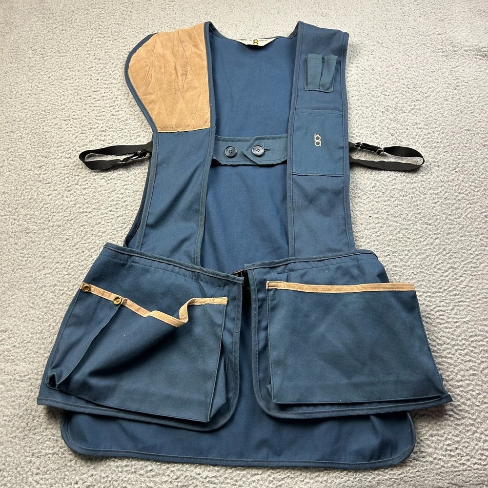Vintage Bob Allen Shooting Vest Blue Large Trap Skeet Sporting Leather Pad USA